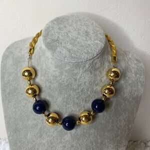 Necklace Chunky Beaded Necklace Gold Navy 17"